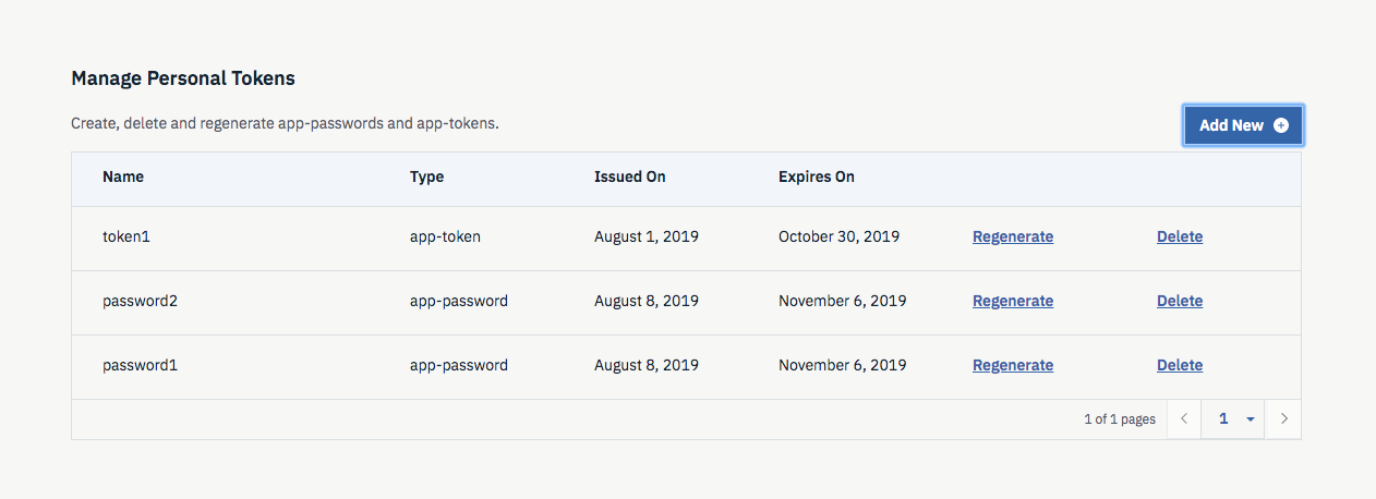 screen capture of the OIDC Personal Token Management tool