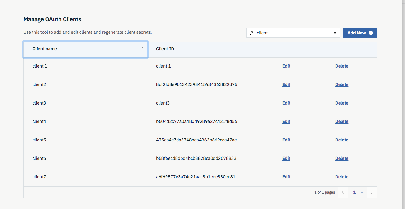 screen capture of the OIDC Client Management tool