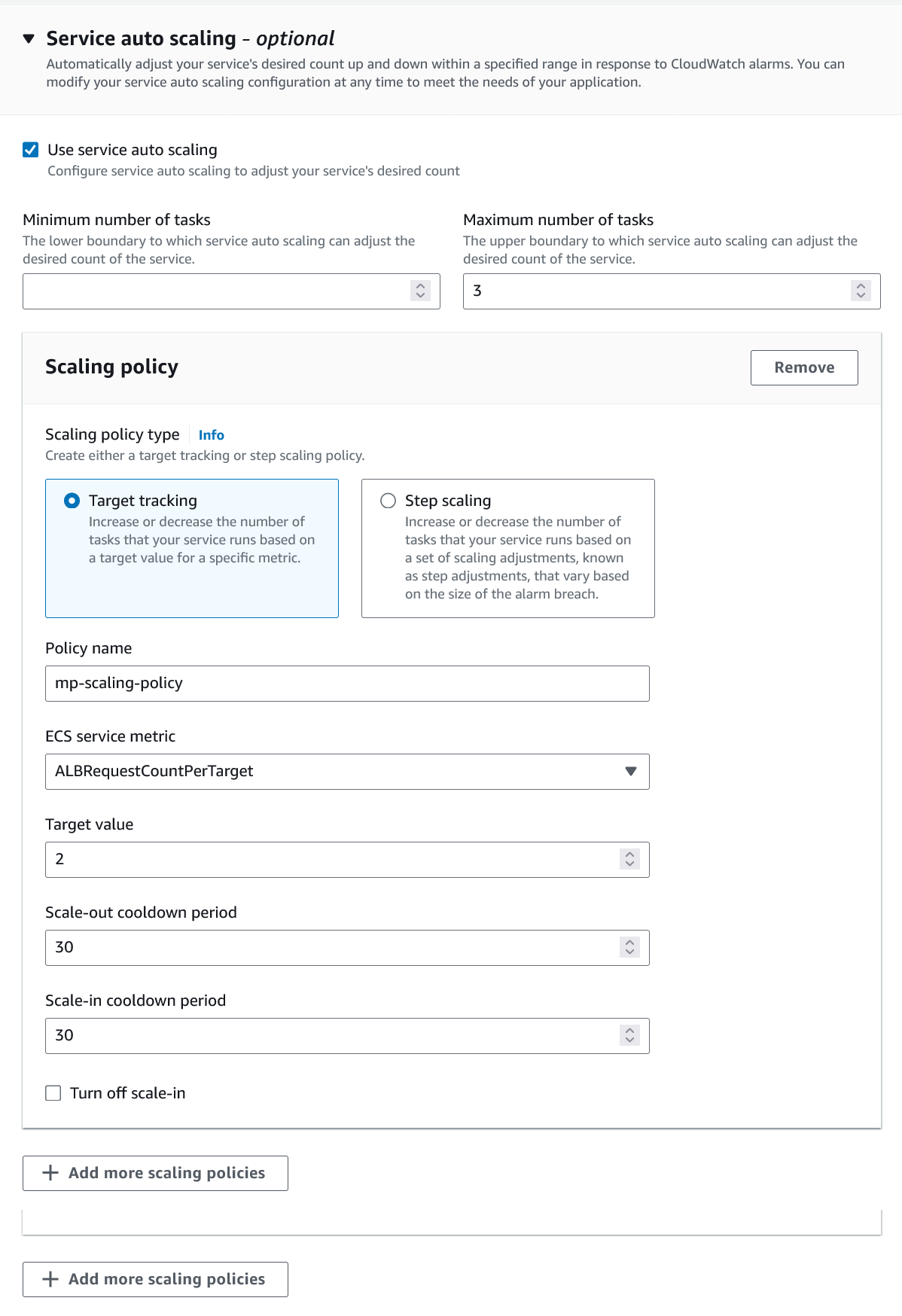 Amazon ECS scaling policy