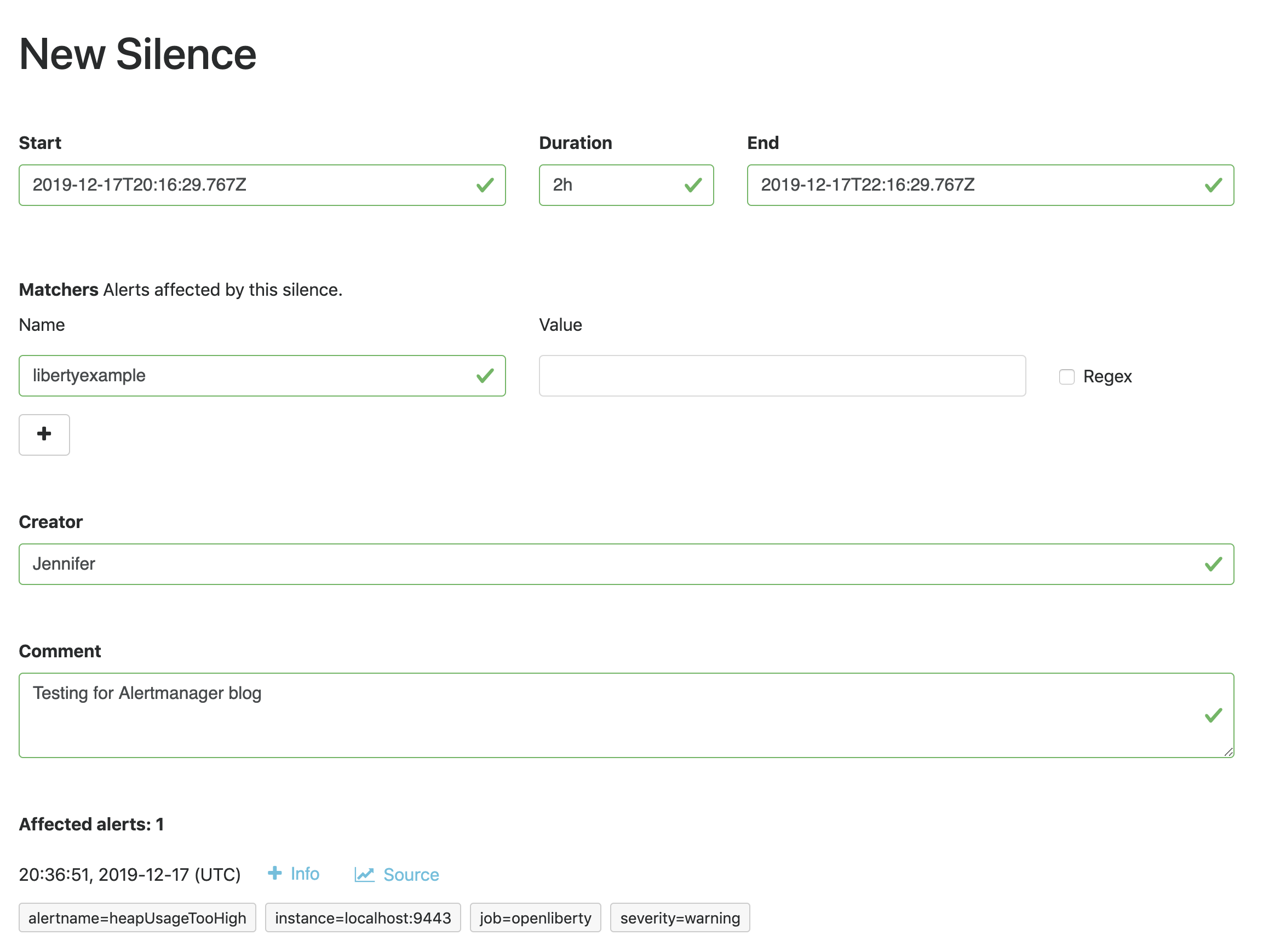 Silencing Alerts in Alertmanager UI