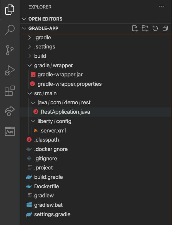 screen capture of the starter gradle directory structure