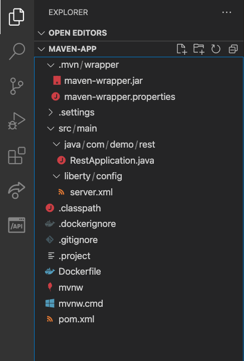 screen capture of the starter maven directory structure