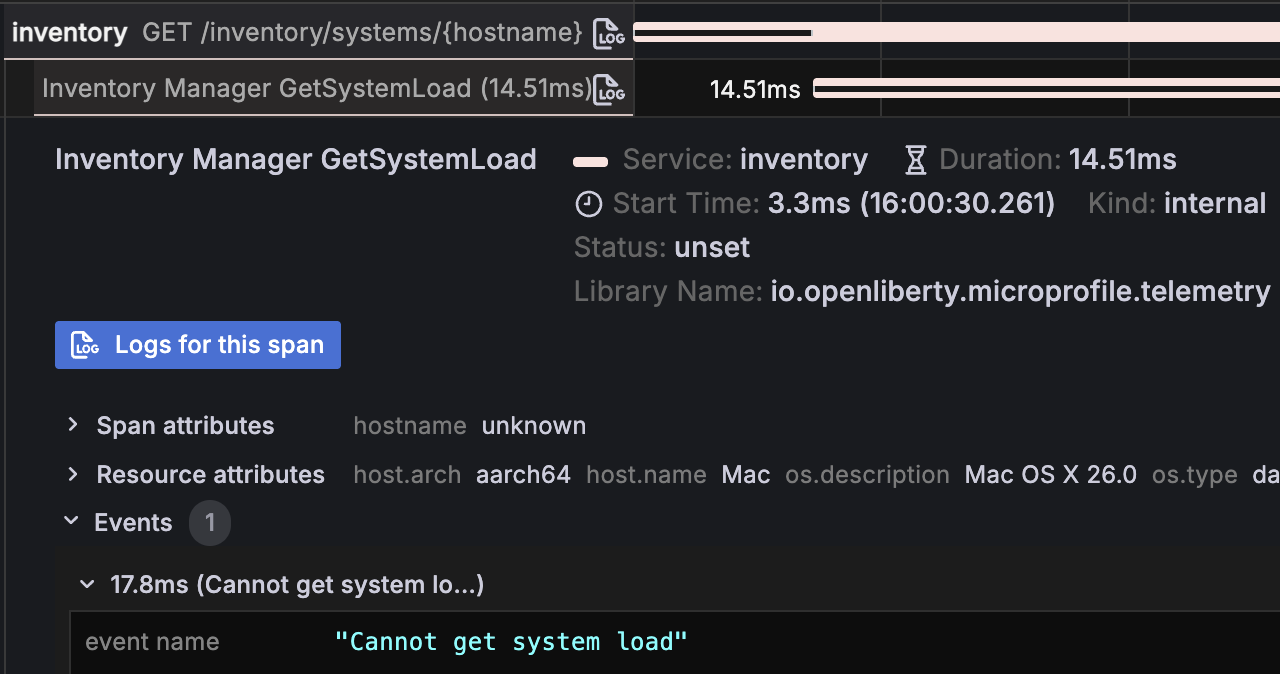 Inventory Manager GetSystemLoad span failure event